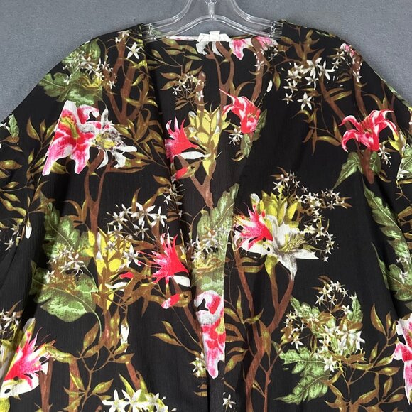 Ee:Some Womens S/M Black Floral Kimono Cardigan Jacket Lightweight Polyester - Picture 3 of 8